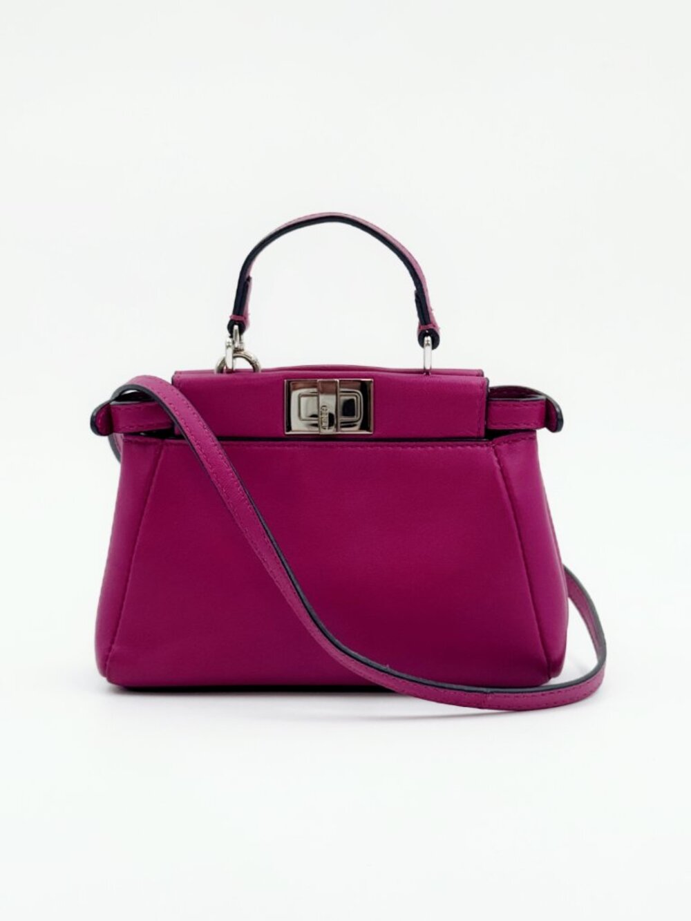 Fendi Fuchsia Micro Peekaboo Leather Top Handle Satchel Crossbody Bag
